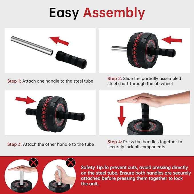 Ab Roller Wheel for Abs Workout - Core Strength Training Equipment for Home Gym with Knee Pad, Abdominal Exercise Wheel for Men and Women