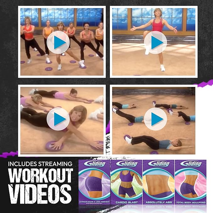 Gliding Discs for Working Out - Exercise Sliders for Carpet & Hardwood Floors 1 Pair, Authentic Workout Sliders Disc for Full Body Resistance Workout, Includes 4 Streaming Video Workouts