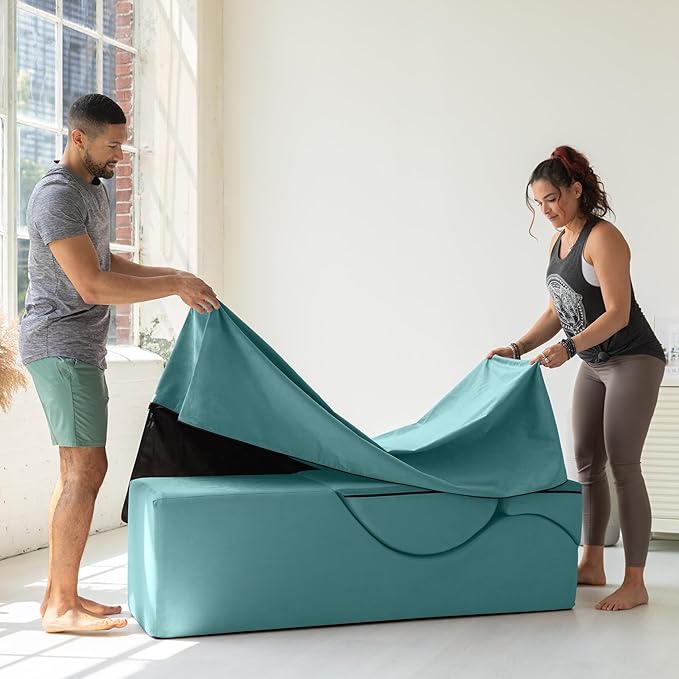 Avana Kami Convertible Chaise/Bed Bench for Yoga & Massage - 2-in-1 End of Bed Ottoman with Concealed Fold Out Yoga Lounge Chair, 22" Wide, Microvelvet Blue