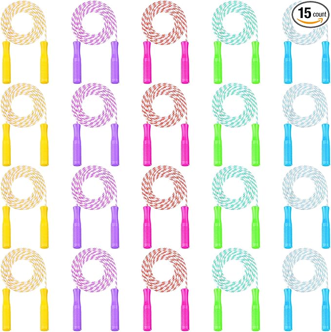 Aoriher Jump Rope for Kids Nylon Adjustable Weighted Braided Fitness Skipping Stripe Ropes with Plastic Handles 8.2 Feet for End of The School Exercise Sport Party Equipment Gift, Assorted Colors