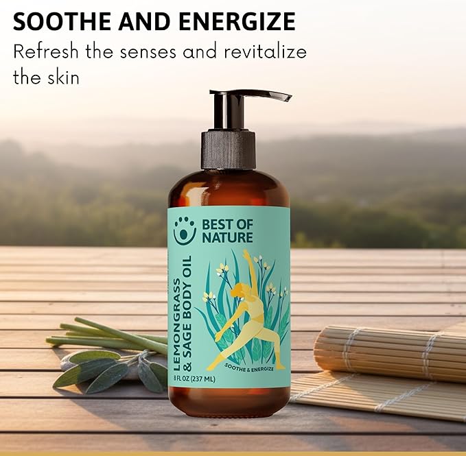Best of Nature Lemongrass and Sage Massage Oil Blend - Non-Greasy Aromatherapy Massage Oil for Body, Skin & Face, Crafted with Pure Essential Oils (640 fl oz)
