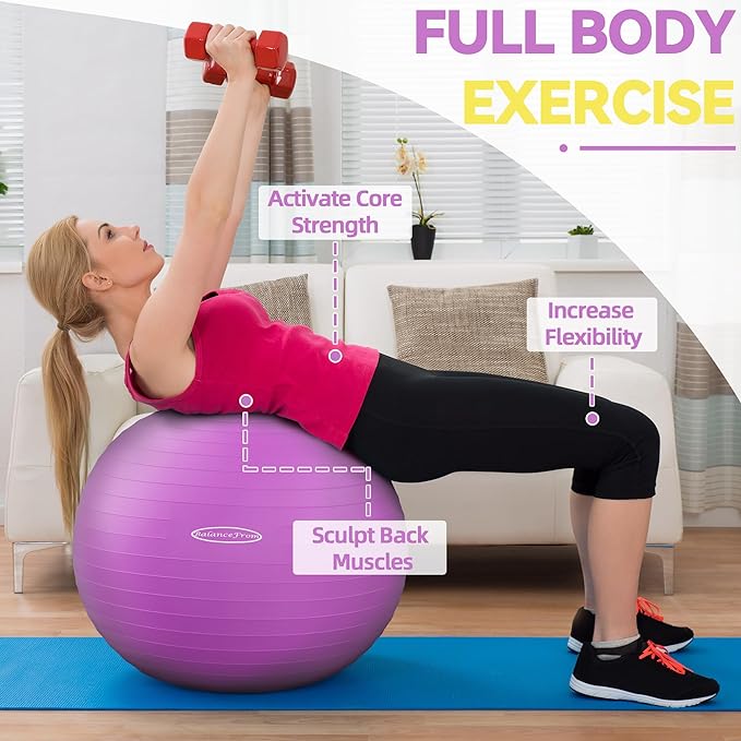 Fitvids Exercise Ball for Fitness, Yoga, Pilates with Quick Pump, Anti-Burst Slip Resistant Balance Ball