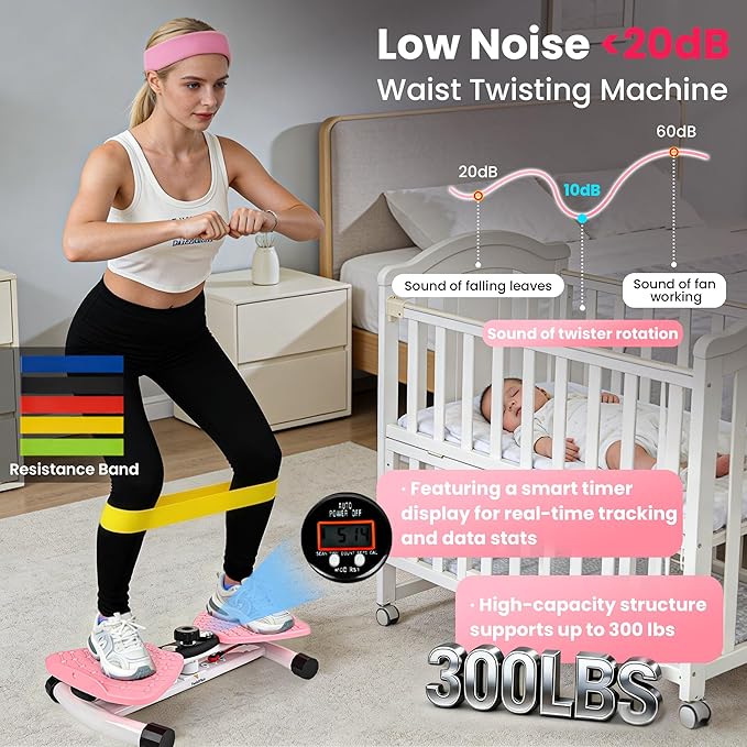 Waist Twister Machine Exercise with Digital Counter for Men and Women - Adjustable ab Twister Board for Stomach Workout - 300LB Capacity, 20dB Ultra-Quiet Noiseless Board with Extra Accessories