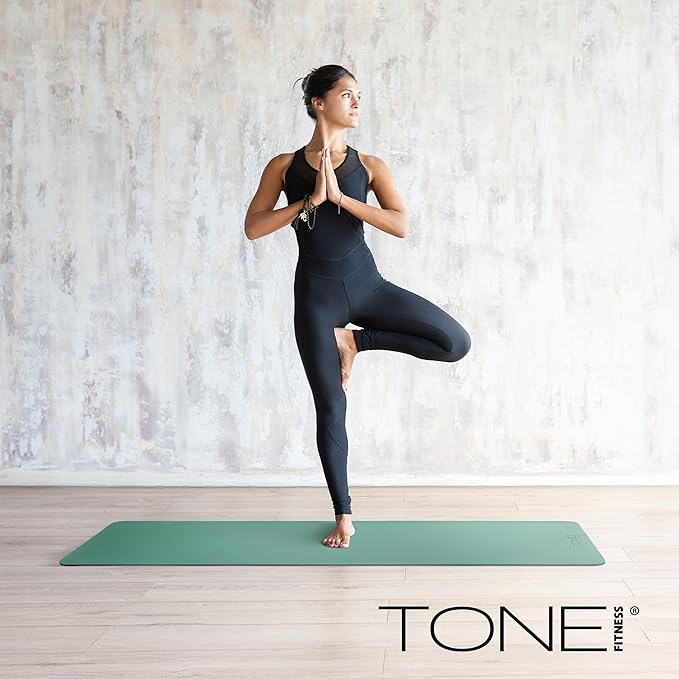 TONE Fitness Yoga Mat 1/4" Thick Non Slip Exercise & Pilates Mat for Home Workouts with Carrying Strap | Multiple Options