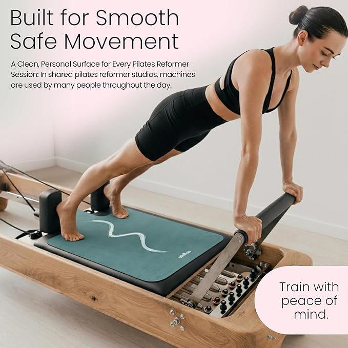 Pilates Reformer Mat Non Slip – Washable Reformer Mat Cover with Grip Socks & Mesh Bag, Sweat Absorbing Pilates Reformer Towel for Studio & Home Use