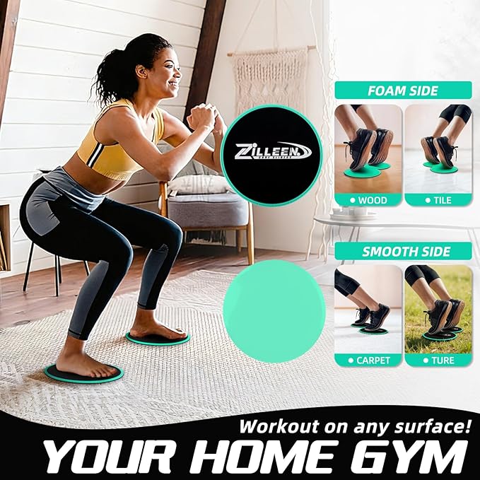 ZILLEEN Exercise Sliders for Working Out Fitness Discs for Pilates Women Men, 2 Pack