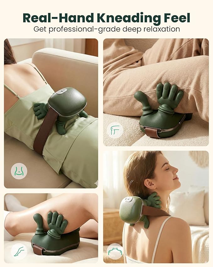 Neck Massager with Heat - Neck and Back Shiatsu Massager for Relieve Fatigue, Deep Tissue Portable Neck and Shoulder Massager for Home and Travel, Green