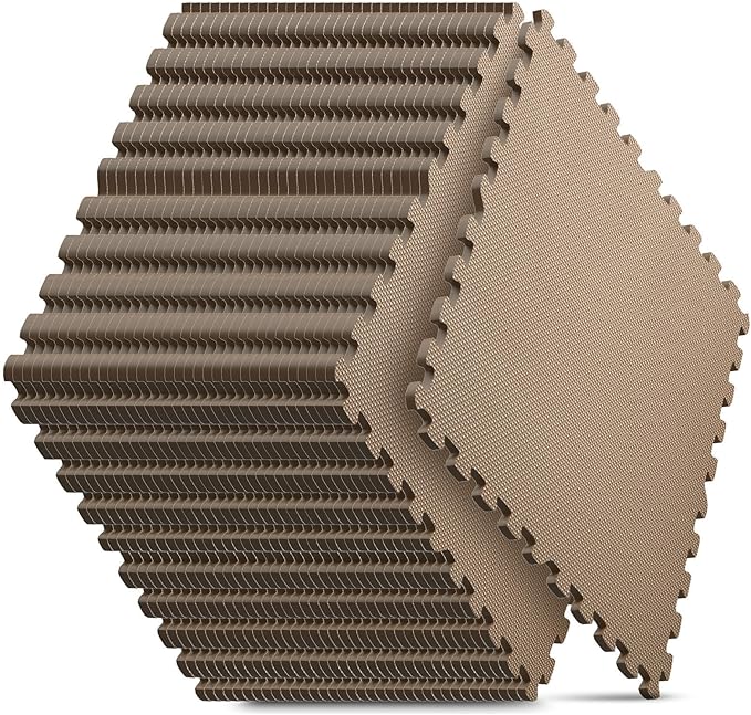 36 Pack Home Gym Mat, Puzzle Exercise Mat, EVA Interlocking Foam Floor Tiles for Home Workout Equipment and Kids' Play Areas -, 24 in x 24 in x ½ in, Brown 36 Tiles