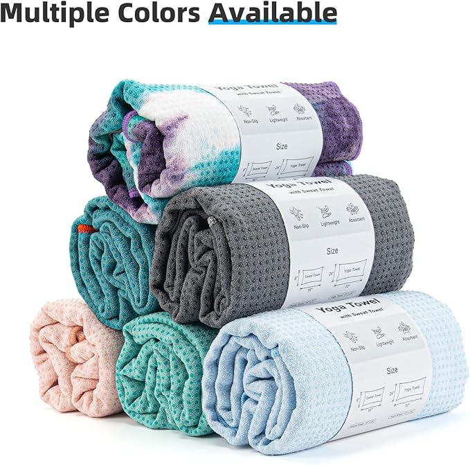 YESLIFE Non-Slip Extra Thick Hot Yoga Towel with One Sweat Towel, Microfiber Sweat Absorbent Yoga Mat Towel with Grip Dot, Pilates Mat, 72" x 24", Pink