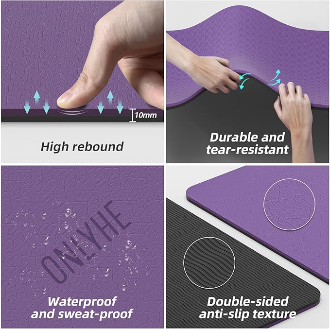 Yoga Mat Thick(10mm) Exercise Mat Non Slip Anti-tear,72"x35" Extra Large Pilates Mats for Home Workouts, Gym & Floor Stretching with Carrier Strap