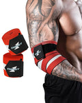 kcross Elbow Wraps for Weightlifting, 47" Strengthening support Elbow Sleeve Weightlifting (1 Pair) for Powerlifting, Bench Press, Gym Workout (Red White Striped)