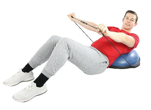 CanDo Dome Balance Trainer 55cm with Non-Skid Base for Balance Training, Strength Building, and Cardio Exercises for Home, Gyms, and Clinics, Includes Resistance Cords and Air Pump