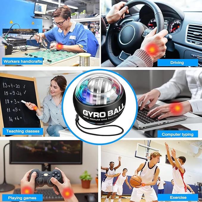 Auto-Start Wrist Power Gyro Ball with LED Lights, Wrist Strengthener and Forearm Exerciser for Stronger Arm Fingers and Muscle