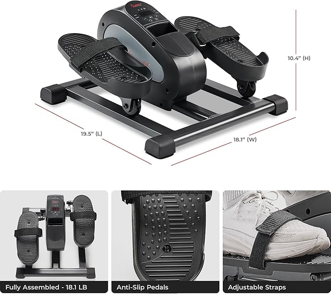Sunny Health & Fitness Under Desk Pedal Elliptical Machine, Adjustable Resistance Leg Exerciser Home Workout While Sitting for Seniors, Optional Motorize or in Pink with SunnyFit App via Bluetooth