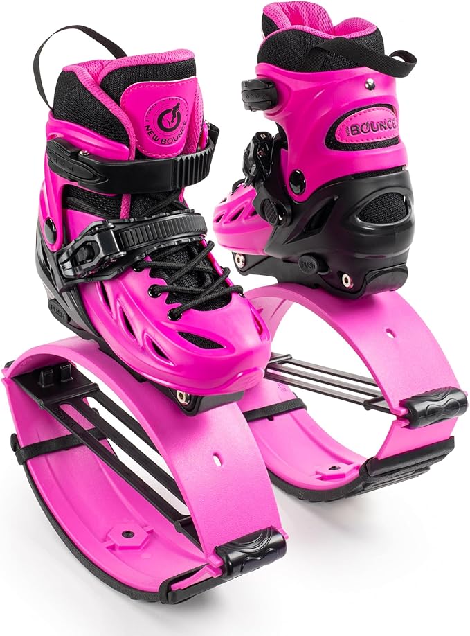 New Bounce Jumping Shoes for Kids - Premium Moon Boots - Durable Kangaroo Jumpers - Strong, Safe and Adjustable Fit, Perfect for Exercise and Fun - New & Improved Edition (Medium, Pink)
