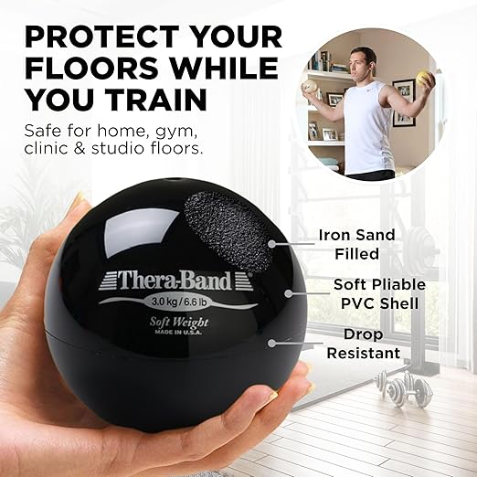 THERABAND Soft Weight, 4.5" Diameter, Weighted Balls for Baseball, Weighted Balls for Softball, Hand Held Ball Shaped Isotonic, Shoulder Strength, Rotator Cuff & Throwing Trainer, Black, 6.6LB