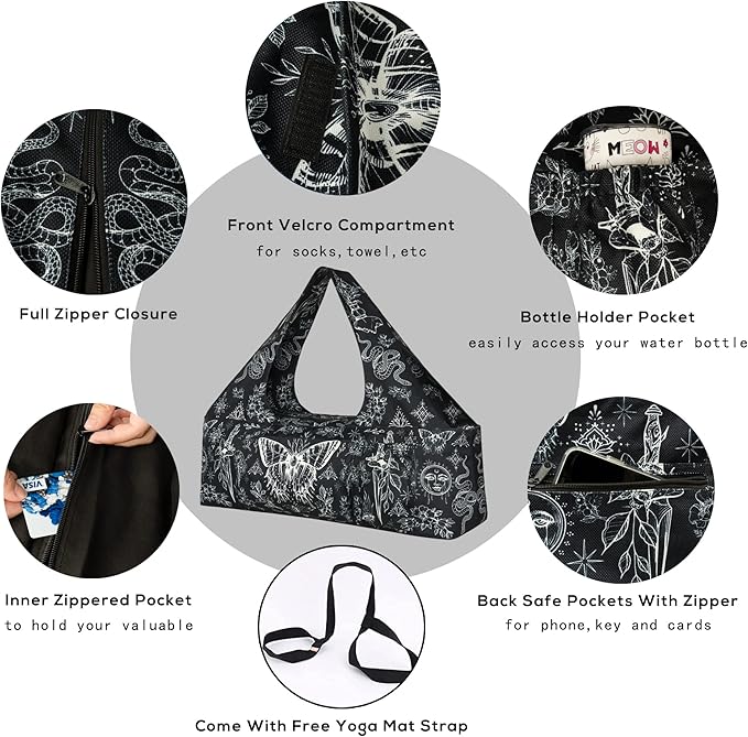 Yoga Mat Bag - Large Yoga Bag with Yoga Mat Strap, Zipper and Pockets - Yoga Bags and Carriers Fits All Your Stuff - Personalized Yoga Mat Bags for Women Fits Most Size Mats