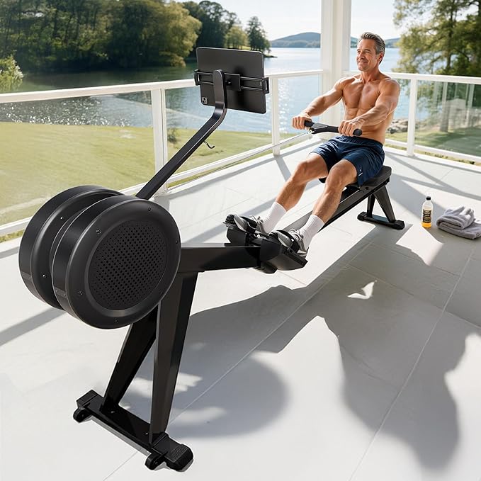 YOSUDA R2 Rowing Machine for Home, Professional Adjustable Air Resistance Rower Machines with Self-Powered Monitor, 53.7'' Row Rail, Ergonomic Comfort Seat, Easy Storage
