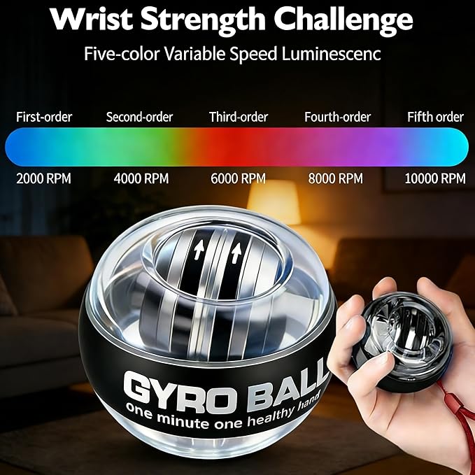 2026 Upgraded Torque Ball Wrist Exerciser, Auto-Start Gyroscopic Forearm & Hand Strength Trainer, Resistance Training Tool