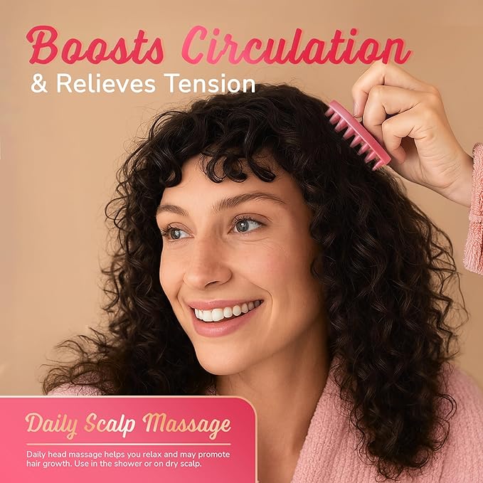 Scalp Massager Shampoo Brush – Silicone Scalp Scrubber for Hair Growth & Dandruff Removal, One-Piece, Non-Slip Handle, Soft Bristles, Wet/Dry Shower Scalp Exfoliator for All Hair Types – Pink