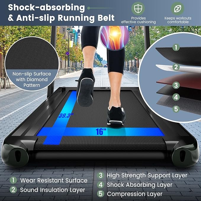 Goplus 2 in 1 Folding Treadmill, 2.25HP Superfit Under Desk Electric Treadmill, Installation-Free with Remote Control, APP Control and LED Display, Walking Jogging for Home Office