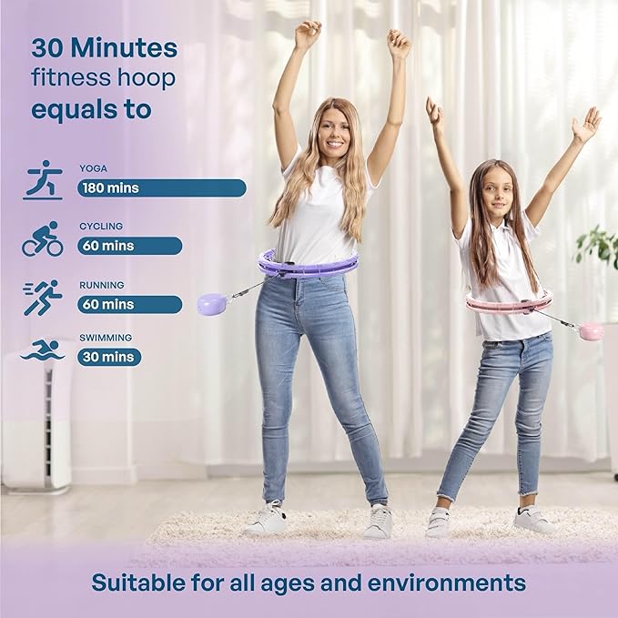U1 Weighted Hula Hoop – 30 Knots 19"–61" Adjustable Waist, Magnetic Lock with Spring Massage Heads, Infinity Hoop Plus Size for Adults & Kids, Ab Workout, Weight Loss, Abdominal Toner