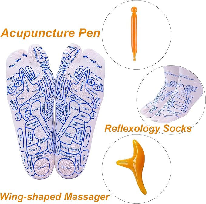 Reflexology Socks Set,Reflexology Socks with Massage Tool,Foot Relief and Acupressure Reflexology Foot Massage Socks, White
