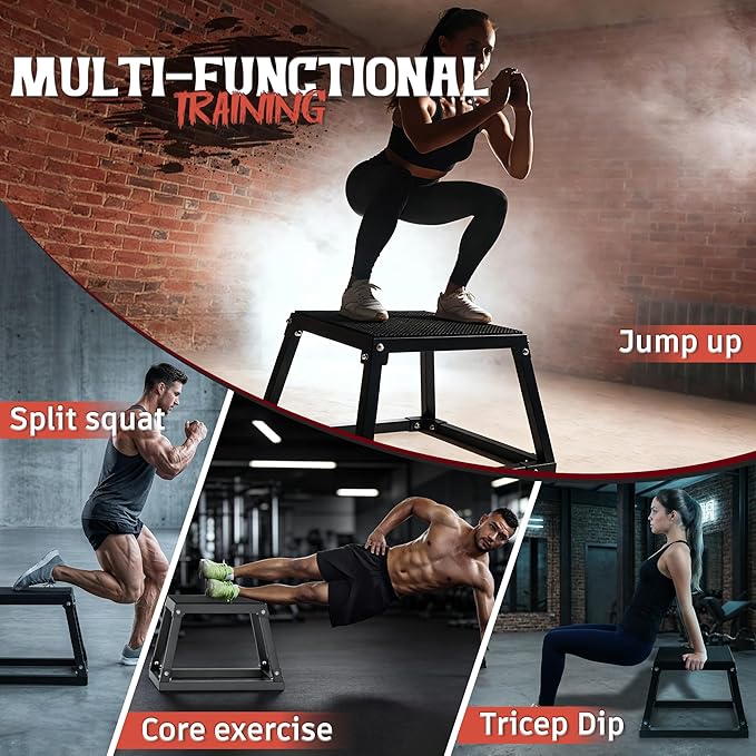 GanFindX Steel Plyometric Jump Box,12/18 Inch Heavy Duty Plyo Platform, Non-Slip Workout Step Box for Home Gym, Agility, Strength & Conditioning Training