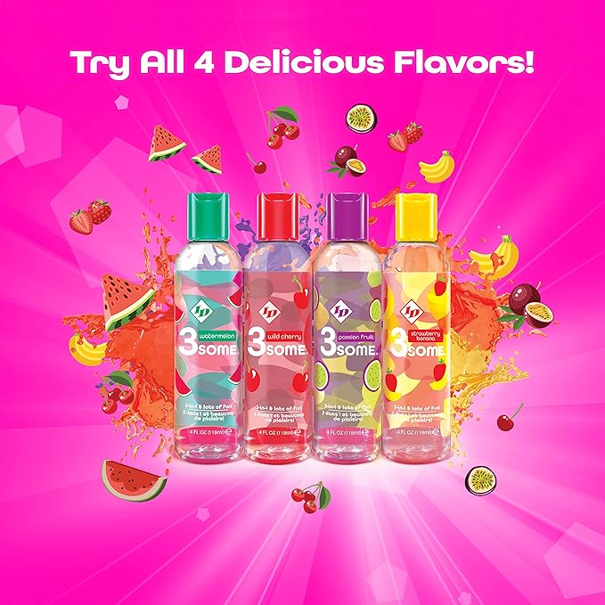 ID Lubricants 3some Flavored Sensual Massage – Passion Fruit Oral Delight & Warming Fun for Couples Pleasure - 4 fl oz 3in1 Sensual Massage Lube