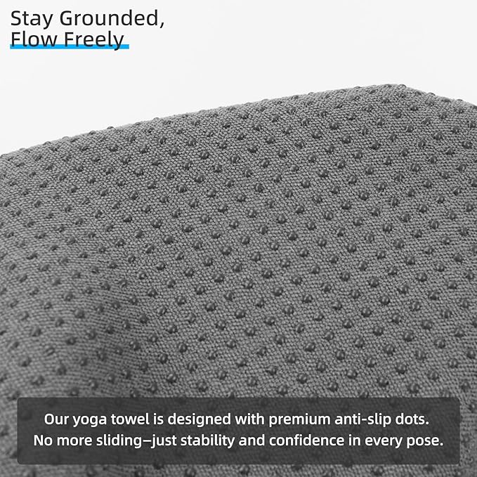 YESLIFE Non-Slip Extra Thick Hot Yoga Towel with One Sweat Towel, Microfiber Sweat Absorbent Yoga Mat Towel with Grip Dot, Pilates Mat, 72" x 24", Grey