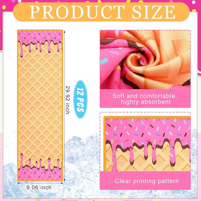 Peryiter 12 Pcs Baseball Ice Cream Drip Cooling Towel Microfiber Absorbent Lightweight Sport Cooling Towel Sweat Sport Rags for Baseball Team Coach Gifts Event Yoga Running Gym(Pink,30 x 9 Inch)