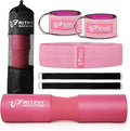 RitFit 7 Pcs Barbell Squat Pad Set, with Resistance Band, 2 Safety Straps, 2 Gym Ankle Straps & Carry Bag, Upgraded Neck & Shoulder Protective Pad Support for Squats, Lunges & Hip Thrust (Pink/Black)