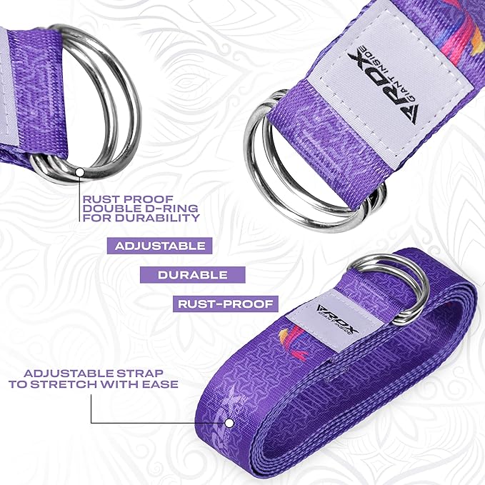 RDX 8ft Yoga Strap with D-Ring Buckle, Durable Polyester Cotton Adjustable Belts for Stretching Pilates Dance Gymnastics Fitness Holding Poses Flexibility Physical Therapy, Home Gym Exercise Workout
