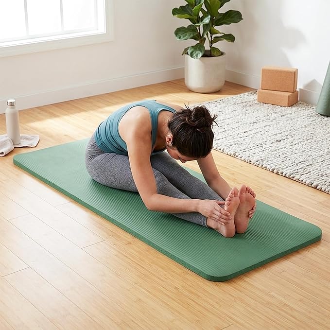BalanceFrom 71x24 Inches Extra Thick Yoga Mat 1-Inch High-Density Foam – Roll-Up Exercise Pad with Double-Sided Non-Slip Surface and Carrying Strap for Pilates and Home Workouts, Multiple Colors