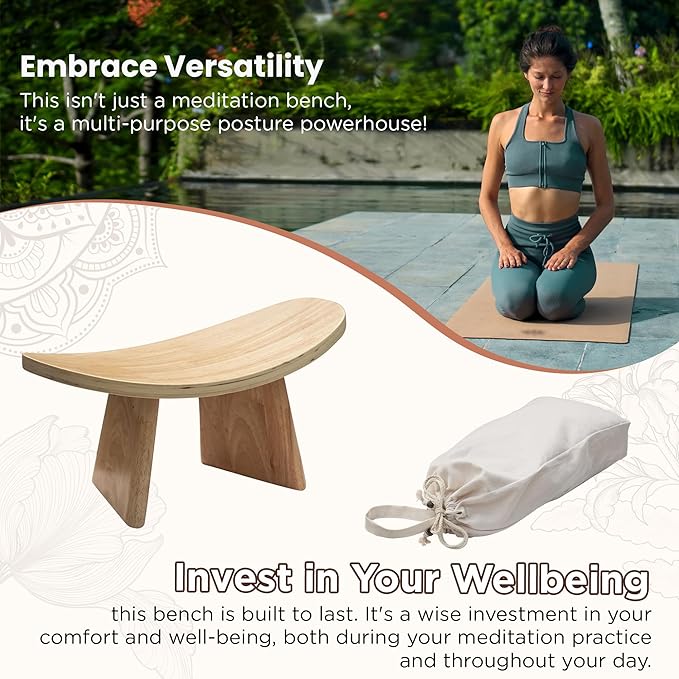 Ergonomic Wooden Meditation Bench for Seiza & Yoga Practice - Natural Portable Kneeling Seat for Travel & Prayer