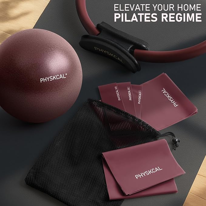 Pilates Kit, 15-Inch Pilates Ring with 1x Core Ball, 3X Resistant Loops and 2X Flex Bands, Home Pilates Equipment Set and Mat Pilates Essential Kit