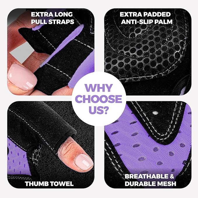 MhIL Workout Gloves for Women – Breathable Gym Gloves for Women with Palm Protection and Enhanced Grip – Padded Weight Lifting Glove for Womens with Wrist Wraps Support Weightlifting Exercise Cycling