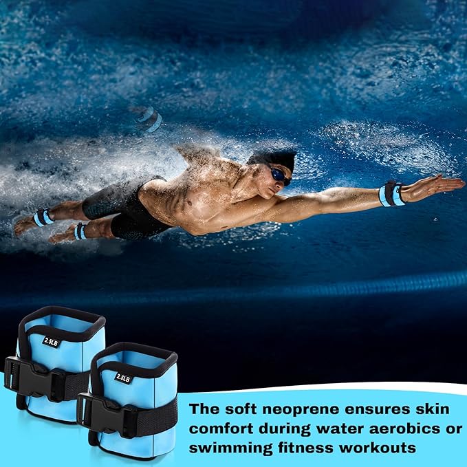 2 Pairs Ankle Wrist Weights for Land or Aquatic Exercise Aqua Cuffs Aqua Aerobics Fitness Bands for Ankle and Wrist Adjustable Weights for Swimming Pool Workout Equipment