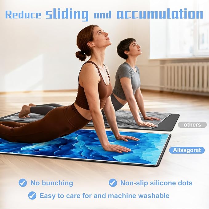 Yoga Mat Towel,Hot Yoga Towel High-Definition Pattern,Machine Washable with Ultra-Absorbent Yoga Towels for Hot Yoga Non Slip for Fitness,Exercise,Pilates,72 x 27 in,Wave