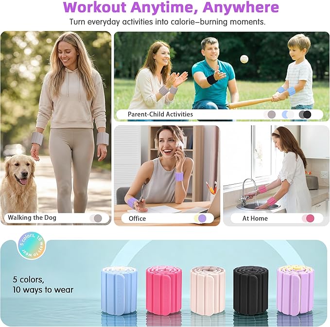 Wrist Weights Ankle Weights for Women 1 Pair (1.1 lb/2.2 lb Each) Silicone Magnetic Leg Arm Weighted Bracelet for Home Yoga Pilates Gym Workout Walking Jogging
