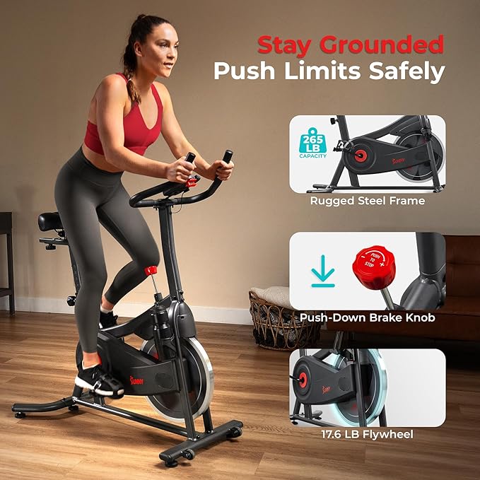 Sunny Health & Fitness Smart Magnetic Cycling Bike with Free SunnyFit App Connection, Stationary Indoor Cardio Exercise Equipment