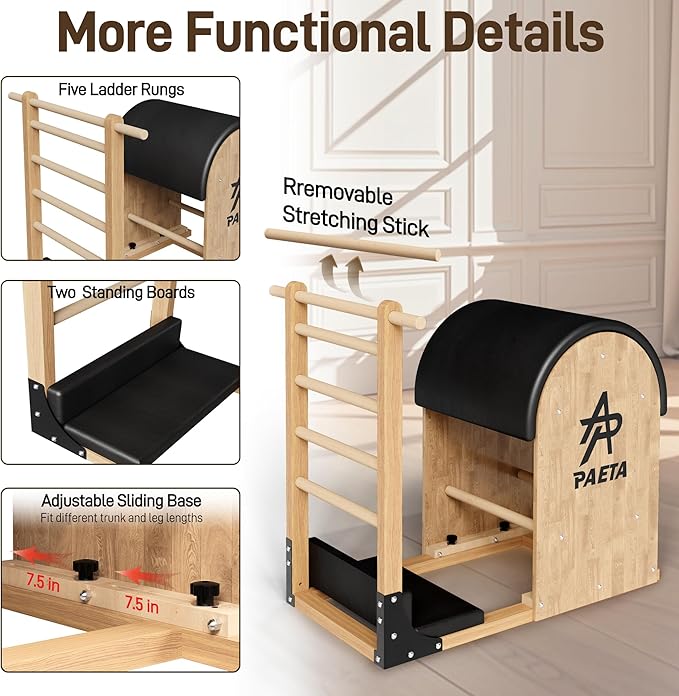 PAETA Pilates Ladder Barrel, Wooden Spine Corrector Pilates Machine for Home Workout, Pilates Arc for Balance, Core Strengthening and Stretching