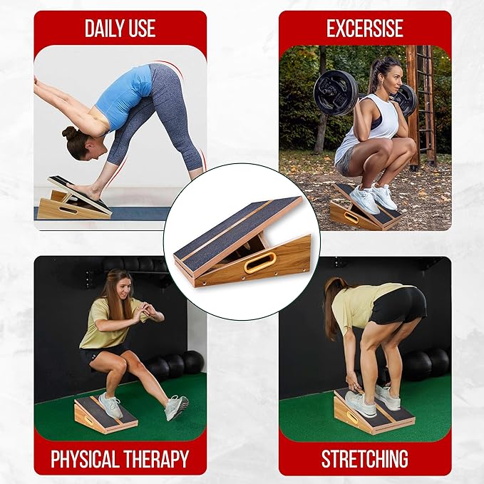 Professional Adjustable Calf Stretcher Slant Board for Squats for Ankle and Achilles Stretching, Posture Wooden Slant Board for Calf Stretching, Squat Wedge for Physical therapy & Exercise
