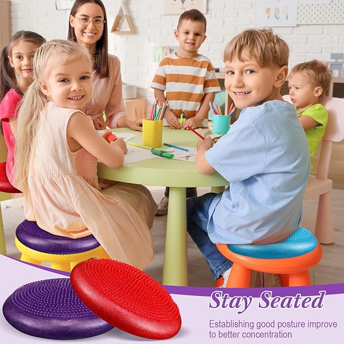 Libima 4 Pcs Glitter Wiggle Seat for Sensory Kids Inflated Wobble Cushion Sensory Seat Flexible Seating for Classroom Elementary, Balance Disc for Kids Adult Office Home