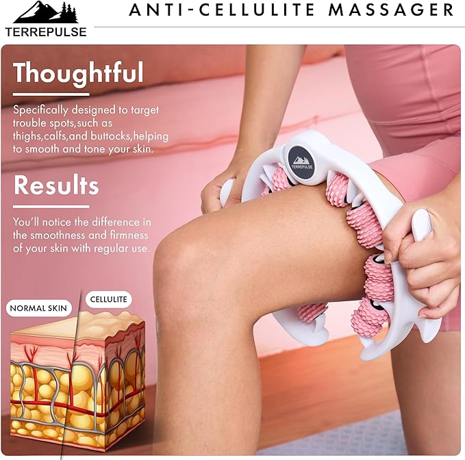 Anti Cellulite Roller & Lymphatic Drainage Massager | Deep Tissue Fascia Blaster & Muscle Roller | Tool for Sore Arms, Legs, Shoulders, Stomach & Buttocks (Pink)