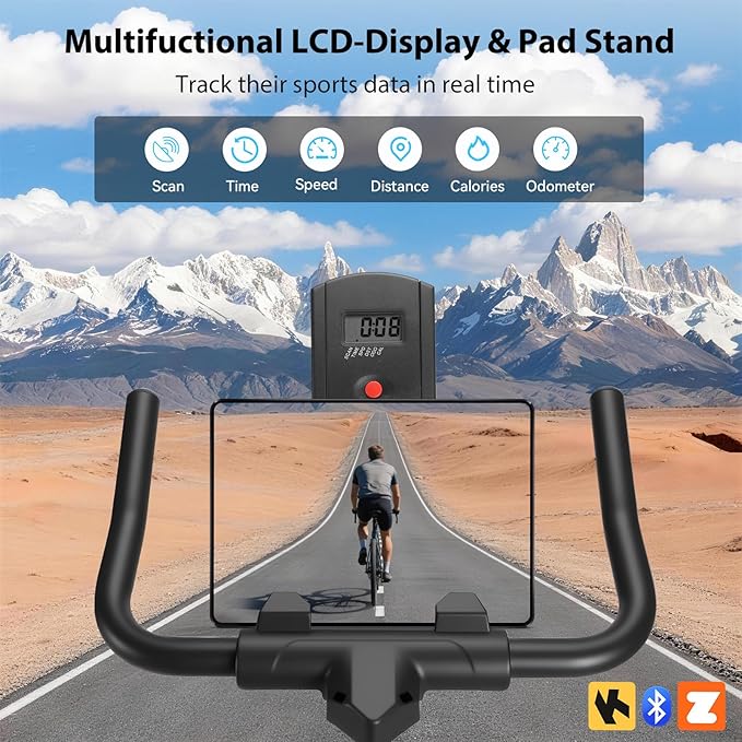 Exercise Bike, Wenoker Magnetic Stationary Bike for Home App Sync Indoor Bike with Adjustable Seat and Handlebar, Transport Wheels and Fitness Courses for Weight Loss