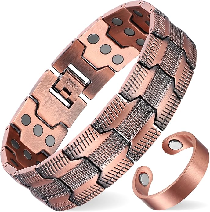MagEnergy Copper Bracelet for Men, 3X Strength Magnetic Bracelet with 99.99% Pure Copper Ring & 3500 Gauss Magnets, Adjustable Length with Sizing Tool