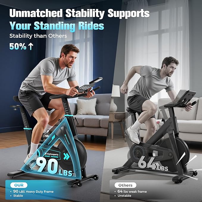 Magnetic Exercise Bike for Home, Heavy-Duty Stationary Bikes with APP Compatible, Quiet Indoor Bicycle for 350LBS Weight Capacity with Comfortable Seat Cushion
