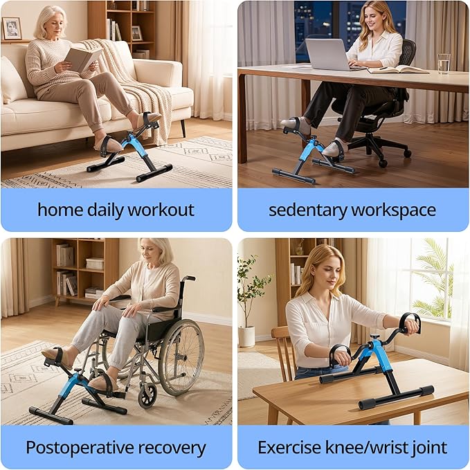 Folding Pedal Exerciser Mini Exercise Bike Under Desk Bike Pedal Exerciser for Arms and Legs Cardio Workout, Portable Desk Bike Peddler Machine for Sedentary Officer & Seniors
