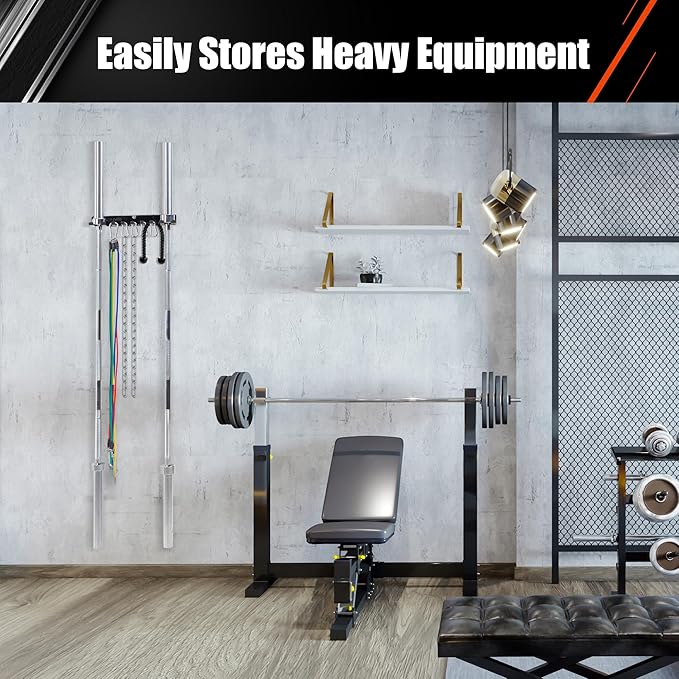 Wall-Mounted Gym Organizer, Resistance Band Storage Rack, Barbell Holder Wall Mount, Dumbbell Storage, Home Gym Accessories Holder
